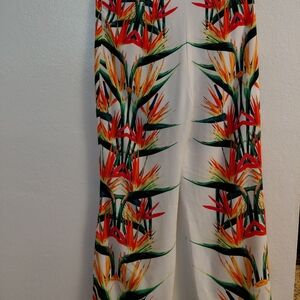 Bisou Bisou White Wide-Leg Pants with Multicolor Tropical Print